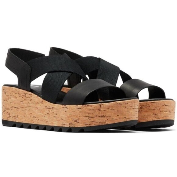 Sorel Women’s Cameron Flatform Slingback Black Cork Sole Sandal shoes Size 10 - Picture 6 of 13